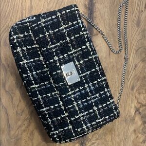 DKNY tweed clutch/shoulder bag with metallic gold, silver, copper cream threads